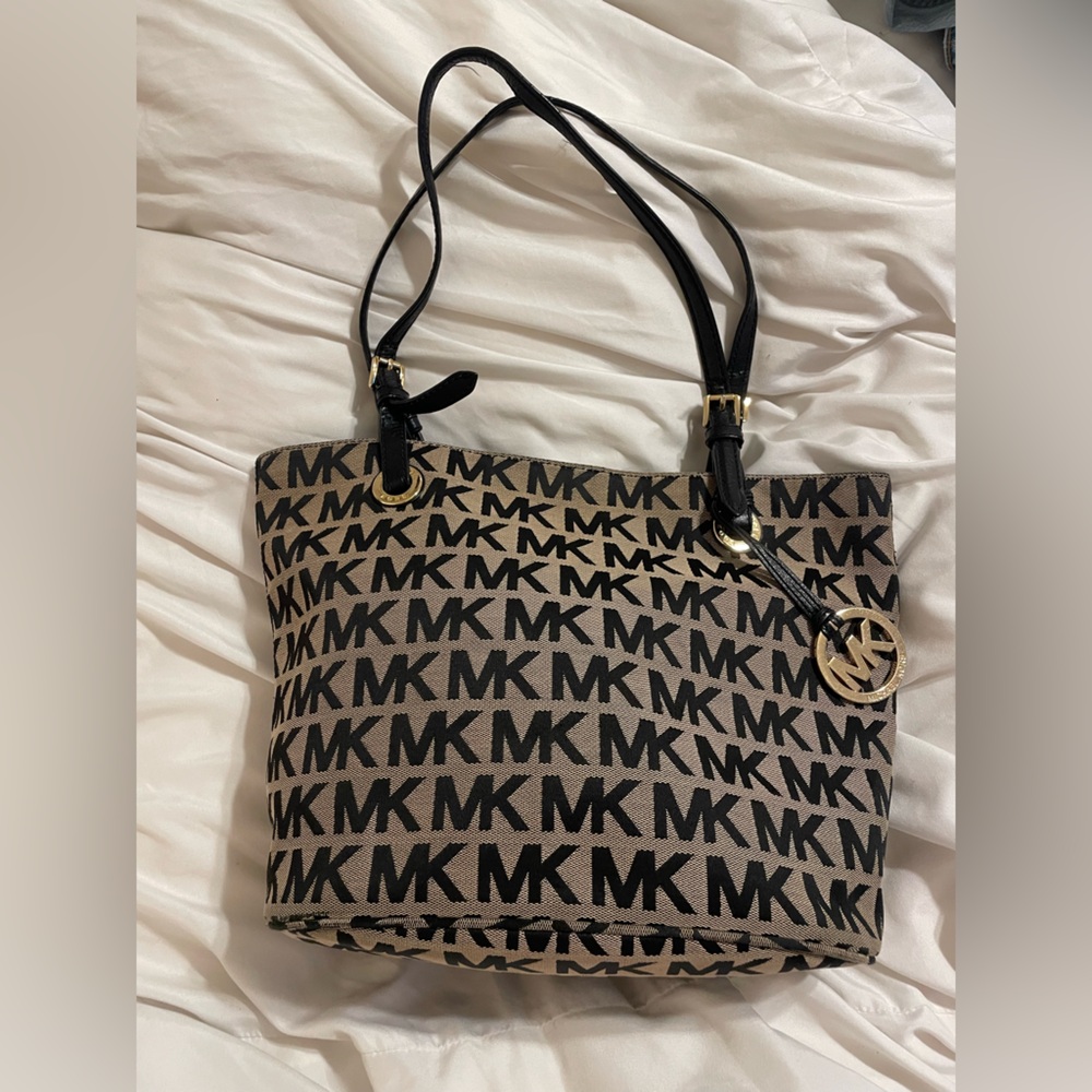 Vintage Classic Michael Kors Monogram Black and Tan Tote